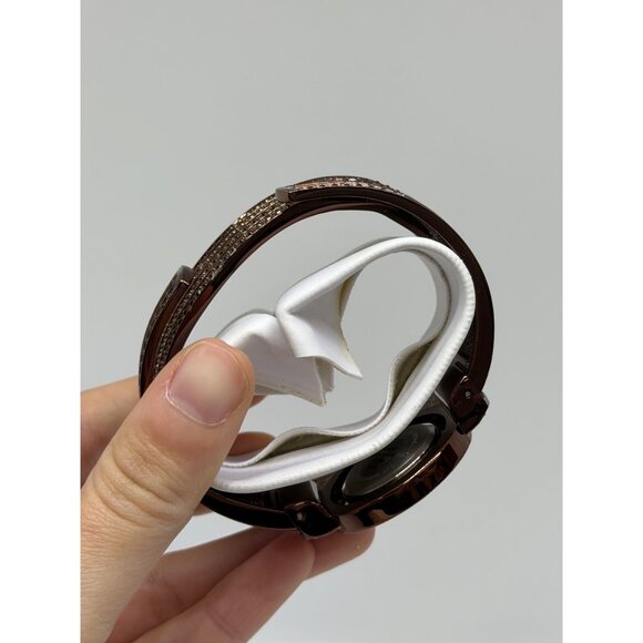 VTG Rhinestone Women Cuff Watch & Bangle Set Bronze Tone Quartz Bracelet Stylish - Picture 4 of 5